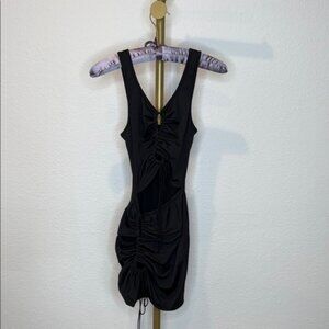 SHEIN Black Ruched Sleeveless Cutout Mini Midriff Cocktail Party Prom Dress S